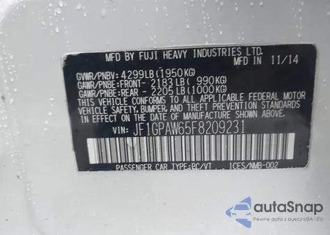 2015 Subaru Impreza 2.0I Sport Limited z USA, uszkodzony, nr VIN JF1GPAW65F8209231